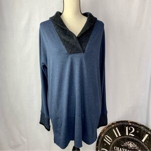 Soft Surroundings Navy charcoal gray collar Tunic stretch knit top size s